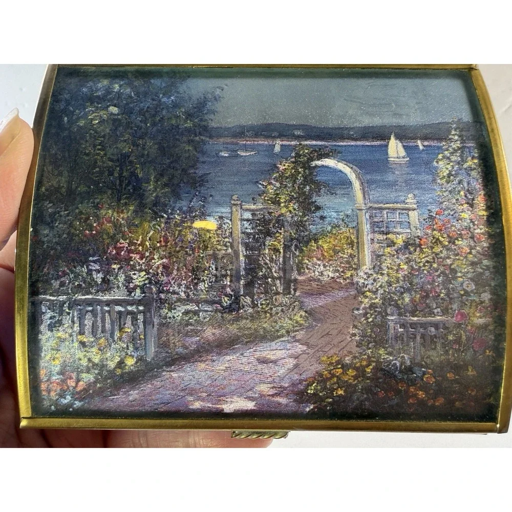 Vintage Enesco Brass & Cobalt Blue Glass Music Box The Spring/Primavera Mexico